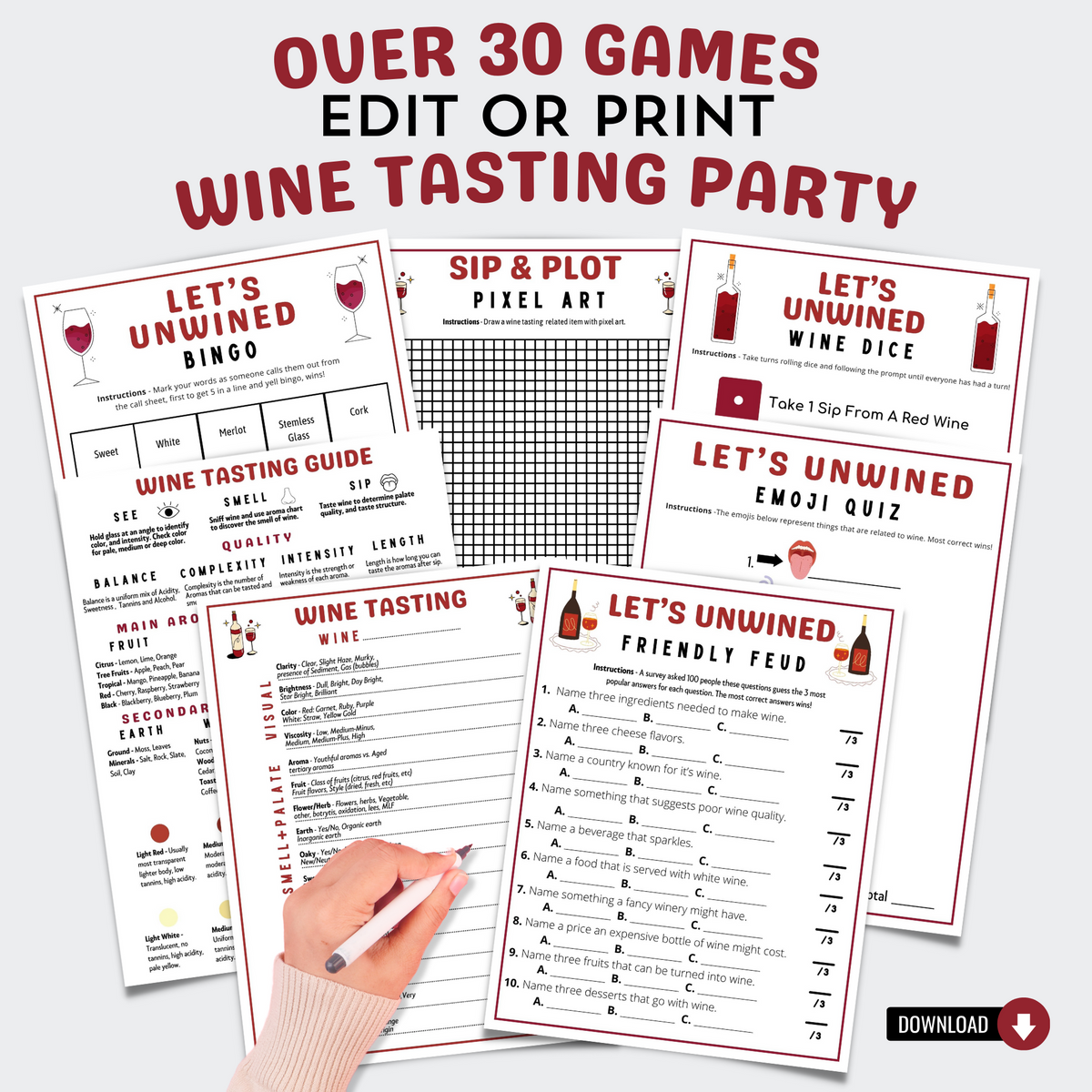 Editable Wine Tasting Party Games Bingo Scorecards & Tasting Guide | P – Enjoymyprintables free-vector-bingo-card-template