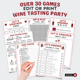 Editable Wine Tasting Party Games Bingo Scorecards & Tasting Guide | Printable Wine Themed Party Bundle | Winery Ideas