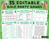 Printable golf watching party games to print and play for adults and kids with answers editable templates for birthday or golf parties.