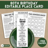 editable printable 80th birthday place card and game bundle for those born in 1945 news