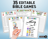 Bible Study Games Bundle | Editable Church Activities For Adults Kids | Printable Youth Group Ideas | Bible Feud Trivia | Christian Quizzes