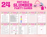 Printable Slumber Party Games | Sleepover Activity Bundle Editable Template | Charades | Tween Teens | Pink Birthday Idea