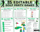 Printable golf watching party games to print and play for adults and kids with answers editable templates for birthday or golf parties.