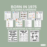 50th Birthday Printable Games Bundle | Born in 1975 Party Idea | 50th Bday Party Activities Man Woman 1974 Newspaper Poster Trivia Quiz