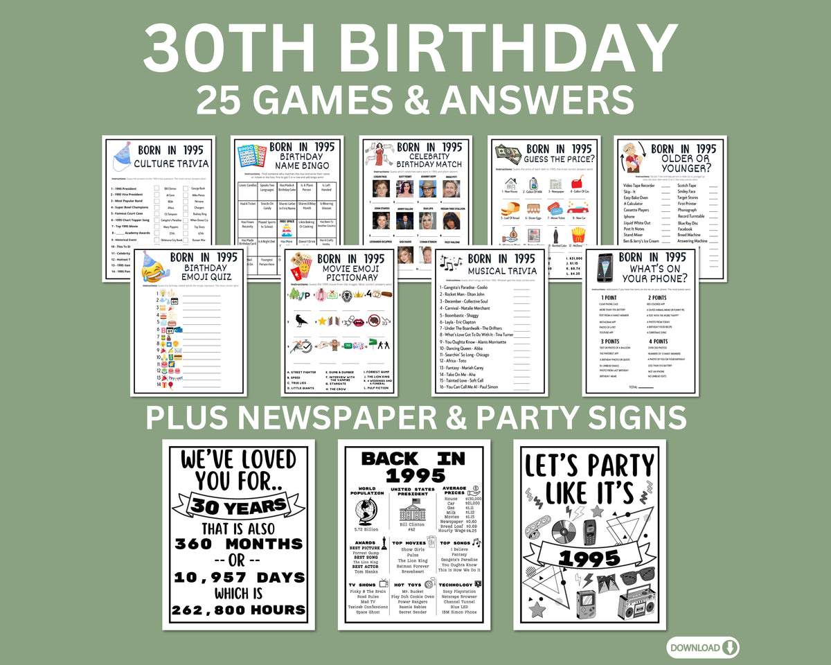 30th Birthday Printable Games Bundle | Born in 1995 Party Idea | 30th – Enjoymyprintables 30th-birthday-printable-games-bundle-born-in-1995-party-idea-30th-enjoymyprintables