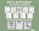 Printable 30th birthday games for born in 1995 adults and kids games and answers plus party decor signs and newspaper