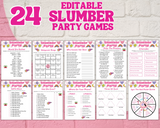 Printable Slumber Party Games | Sleepover Activity Bundle Editable Template | Charades | Tween Teens | Pink Birthday Idea