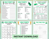 Printable golf watching party games to print and play for adults and kids with answers editable templates for birthday or golf parties.