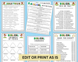 Bible Study Games Bundle | Editable Church Activities For Adults Kids | Printable Youth Group Ideas | Bible Feud Trivia | Christian Quizzes