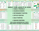 Printable golf watching party games to print and play for adults and kids with answers editable templates for birthday or golf parties.
