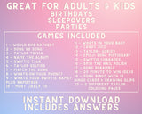 Printable Swiftie Fans Party Games Mega Bundle | Tween Teen Sleepover Birthday Eras Tour Taylor Concert Activities | Trivia Song Bingo Set