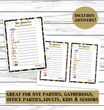 New Years Party Family 14 Game Set, Printable or Virtual Kids Adults Activity Bundle, Instant Download
