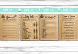 Rustic Baby Shower 15 Game Set For Virtual, Zoom, or In Person Baby Showers