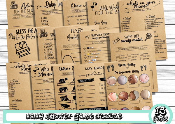 15 rustic baby shower game package for zoom showers virtual instant download printable
