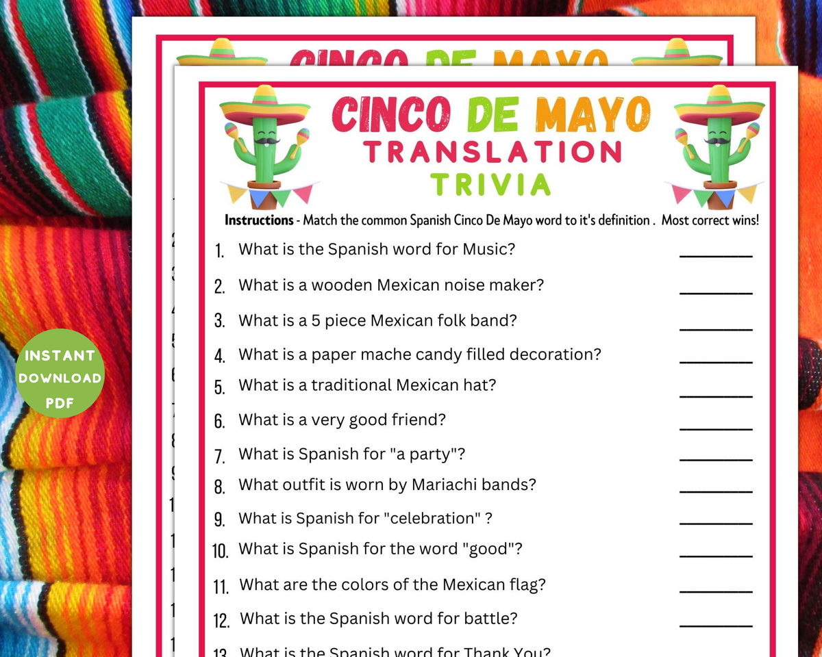 Cinco De Mayo Printable Game Spanish Drink If Adult 