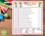 Printable Cinco De Mayo Spanish Trivia Game | Quiz For Kids & Adults | Classroom Idea | Work Party Activity | Translation Game