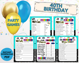 40th birthday party printable decor, games, ideas