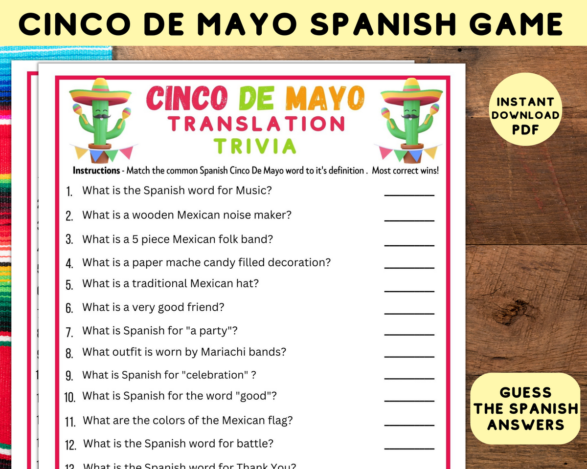 Cinco De Mayo Printable Game Spanish Drink If Adult 