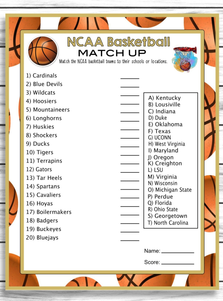 March Madness NCAA Matching Trivia Party Game, College Basketball NCAA – Enjoymyprintables march-madness-ncaa-matching-trivia-party-game-college-basketball-ncaa-enjoymyprintables