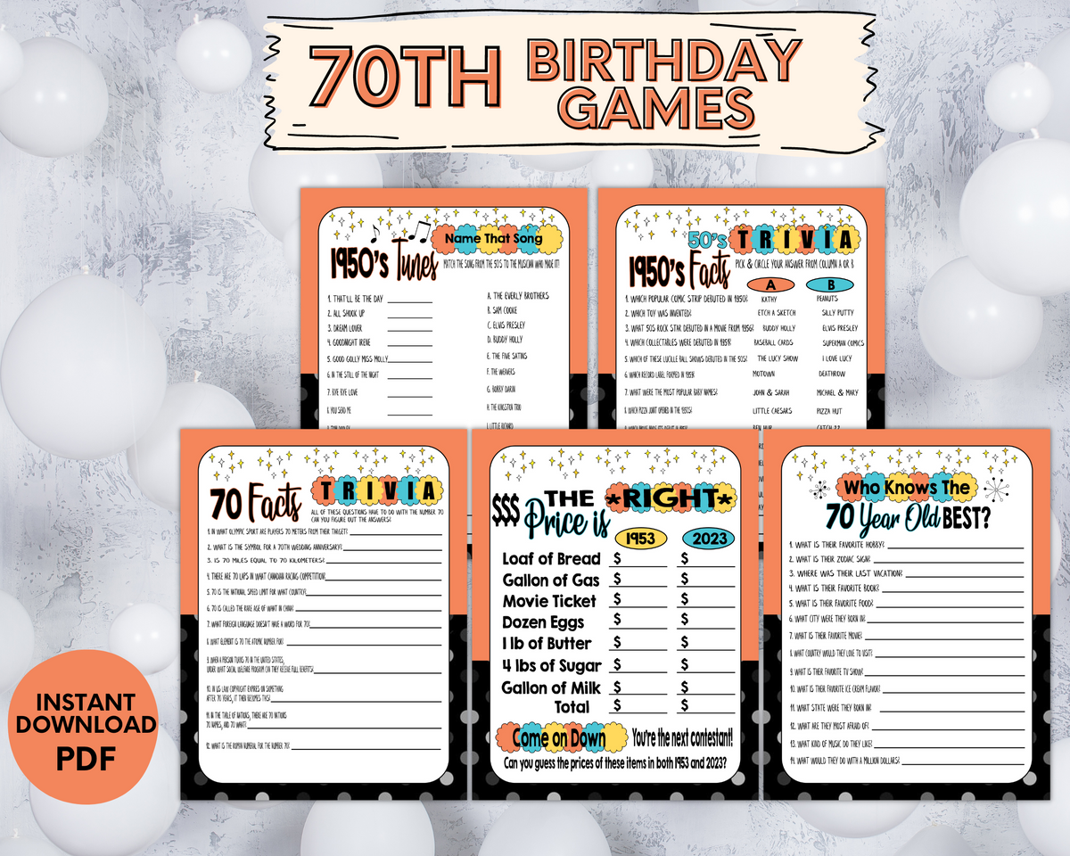 70th Birthday Party Printable 1950s Games, Decorations, Ideas, Turning –  Enjoymyprintables