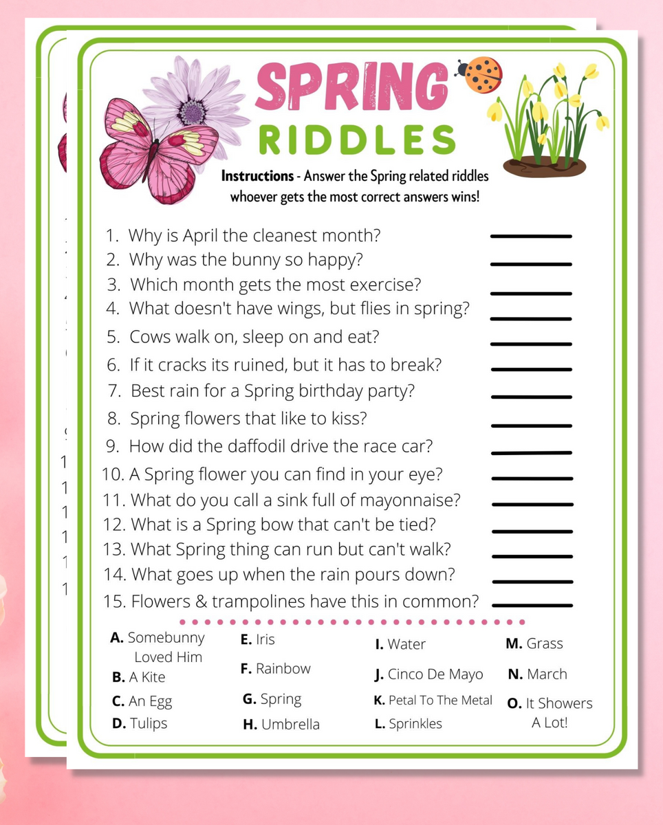 Spring Riddles Printable Quiz Game Fun Activity Idea For Adults & Ki