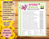 Spring Riddles Printable Quiz Game | Fun Activity Idea For Adults & Kids | Office, Classroom, Seniors Church Party Quiz | Matching Game