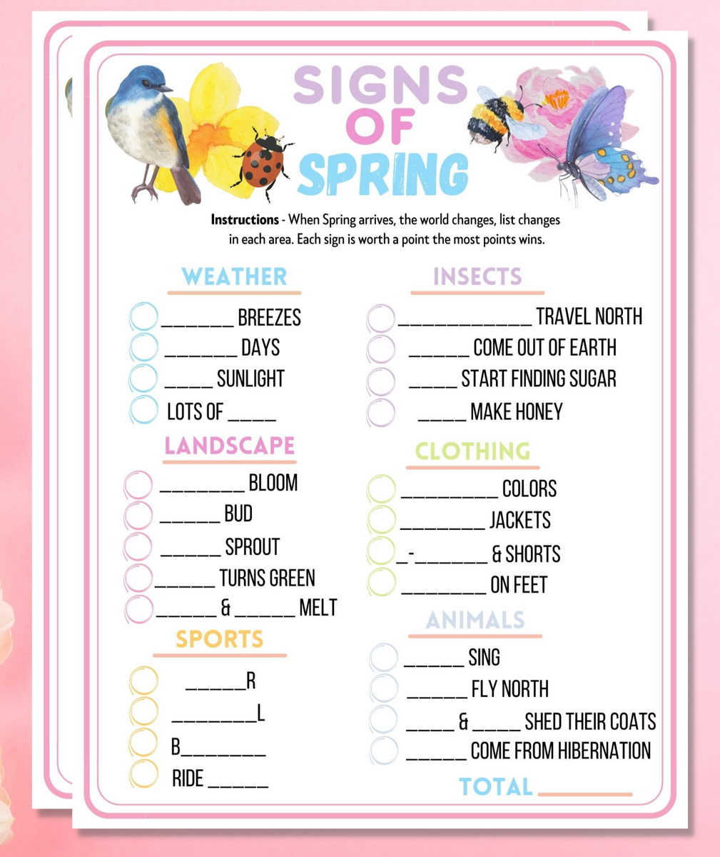 Signs Of Spring Trivia Printable Game Fun Kids & Adults Party Activi