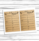 Baby Trivia Shower Game Virtual Or Printable, Newborn Trivia, Rustic Game Download