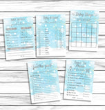 blue boys baby shower winter wonderland game set