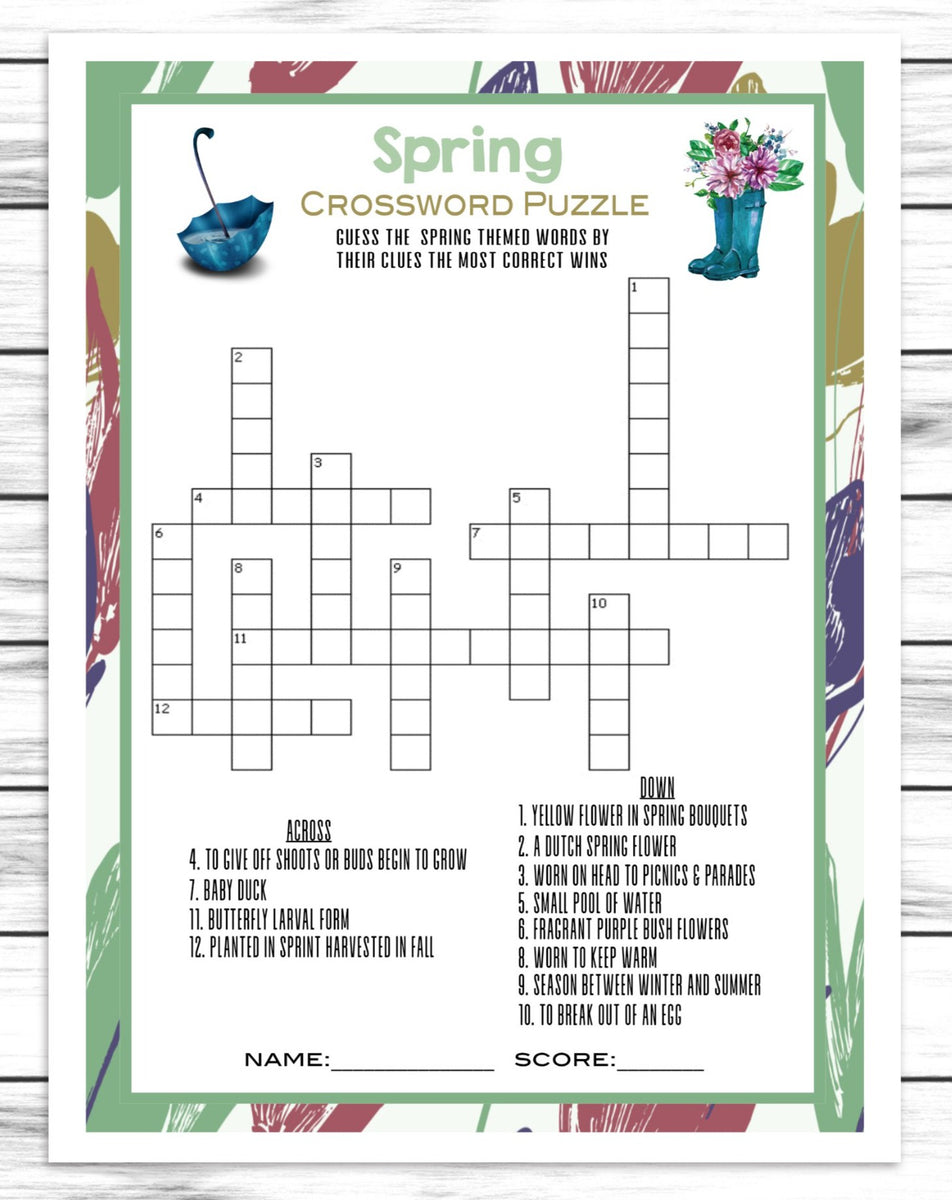Spring Party Crossword Puzzle Kids Or
