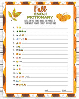 printable or virtual fall emoji pictionary game for kids & adults