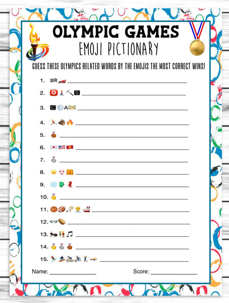 summer olympics emoji pictionary printable or virtual game