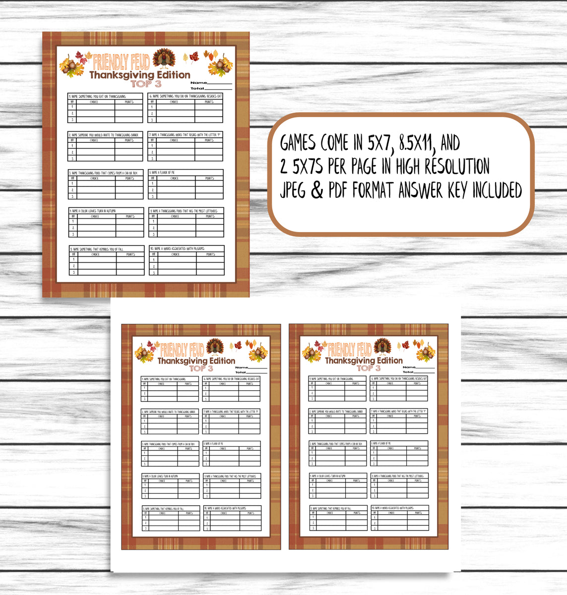 Free Printable Thanksgiving Family Feud Game