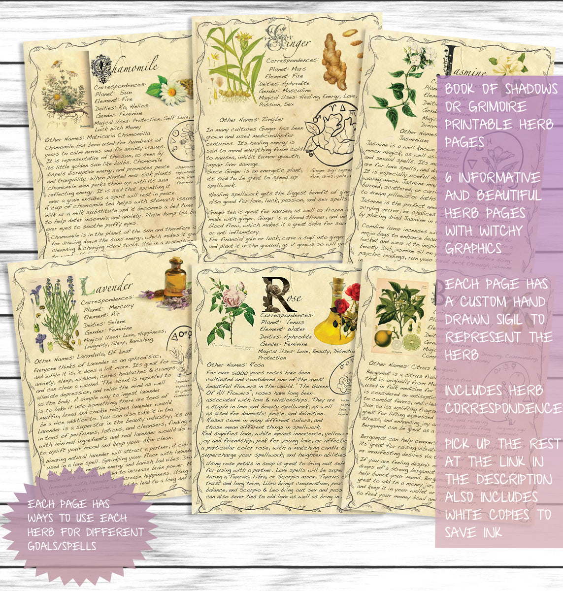 Book of Shadows, Printable, Grimoire Pages, Herbs, Witchcraft