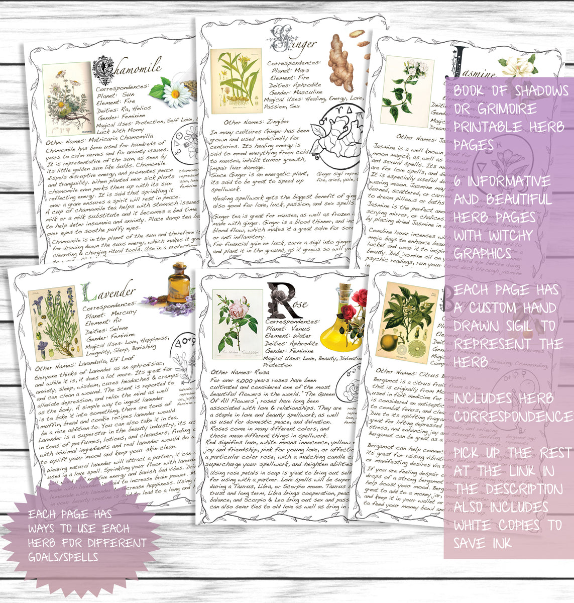 Book of Shadows, Printable, Grimoire Pages, Herbs, Witchcraft