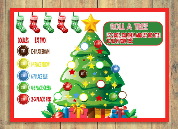 Christmas Kids Table Game, Roll A Christmas Tree Game, Kids Game For Xmas, Childrens Winter Game, Holiday Game