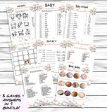 Pastel Watercolor Pumpkin Girl Baby Shower Games Set 8 Printable or Virtual Games ,Fall Baby Shower, Autumn Baby Shower ,Instant Download