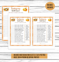 Thanksgiving Riddle Game, Printable Or Virtual Turkey Day Trivia Quiz For Kids & Adults, Fun Friendsgiving Trivia, Office, Classroom Party