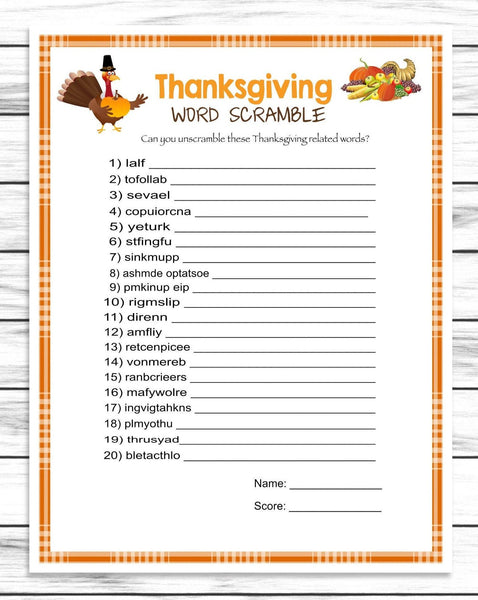 Thanksgiving Word Scramble Game, Printable Or Virtual Turkey Day Quiz For Kids & Adults,Fun Friendsgiving Trivia,Office Classroom Party