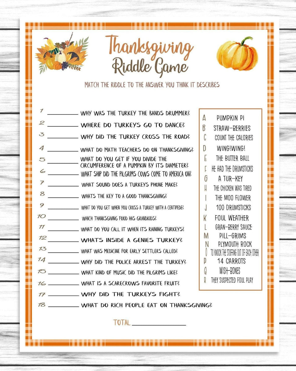 thanksgiving riddle game, printable or virtual turkey day trivia