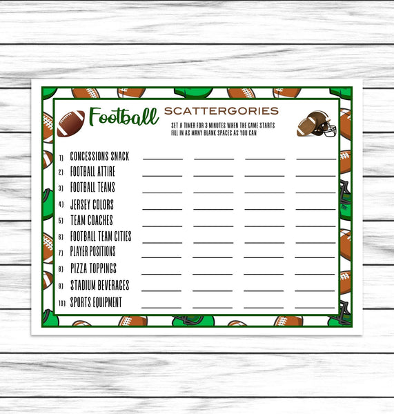 Football Scattergories, Printable Or Virtual Football Party Game For Kids & Adults, Ideas, Instant Download Activity, Office Classroom Party