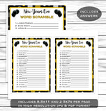 New Years Eve Word Scramble Game, Printable Or Virtual Holiday Party Game For Kids & Adults, Classroom Office Party Activity, NYE Jumble
