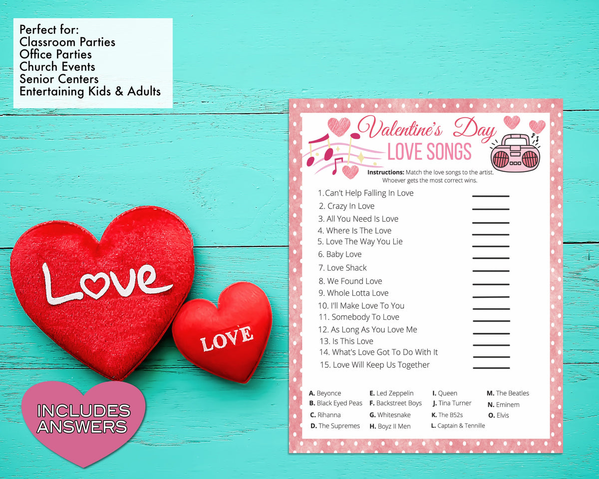 Valentines Day Love Songs Trivia Game -Classroom Office Party Game For –  Enjoymyprintables