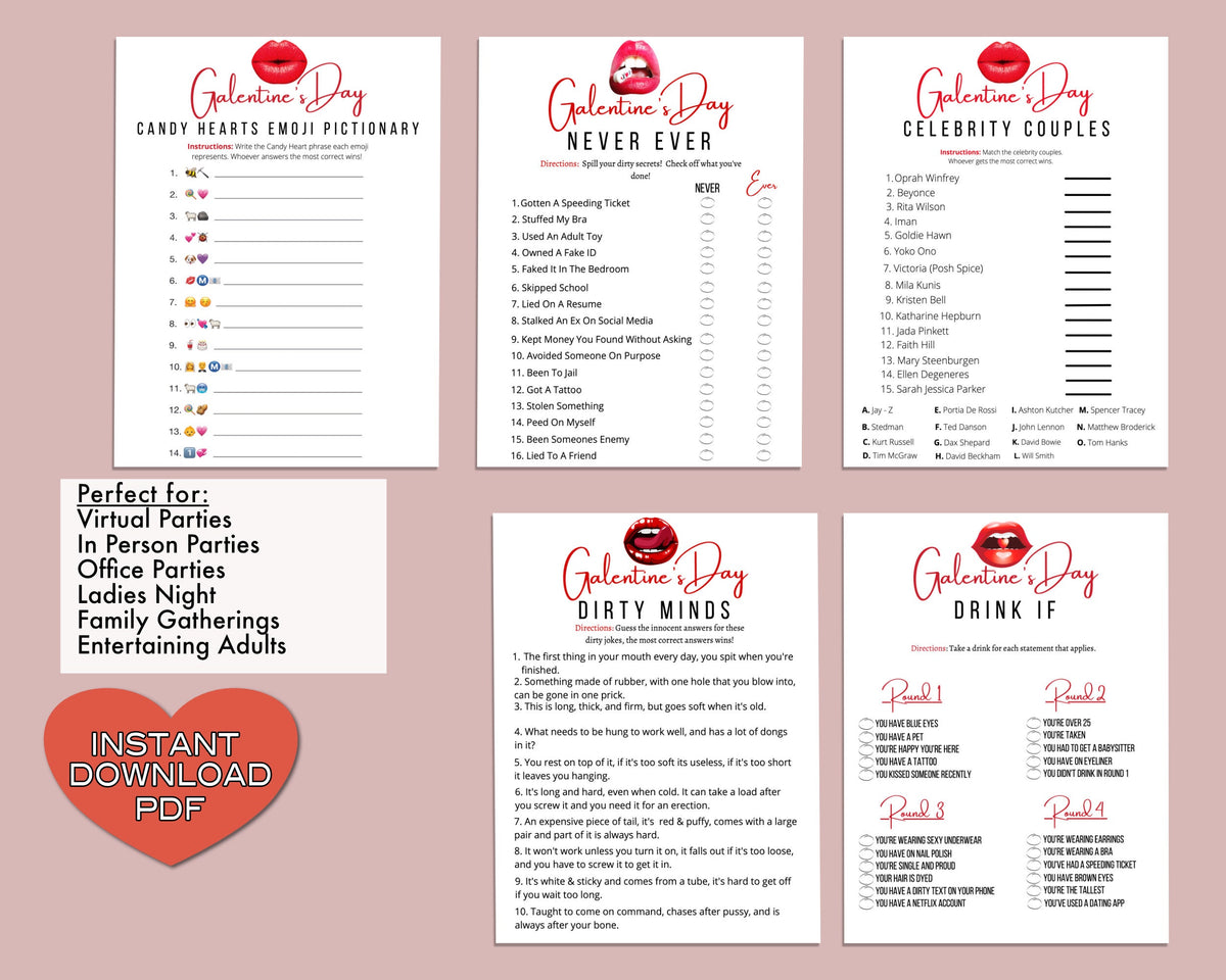 Galentines Day Games, Printable Adult Galentines Party Bundle, Ladies ...