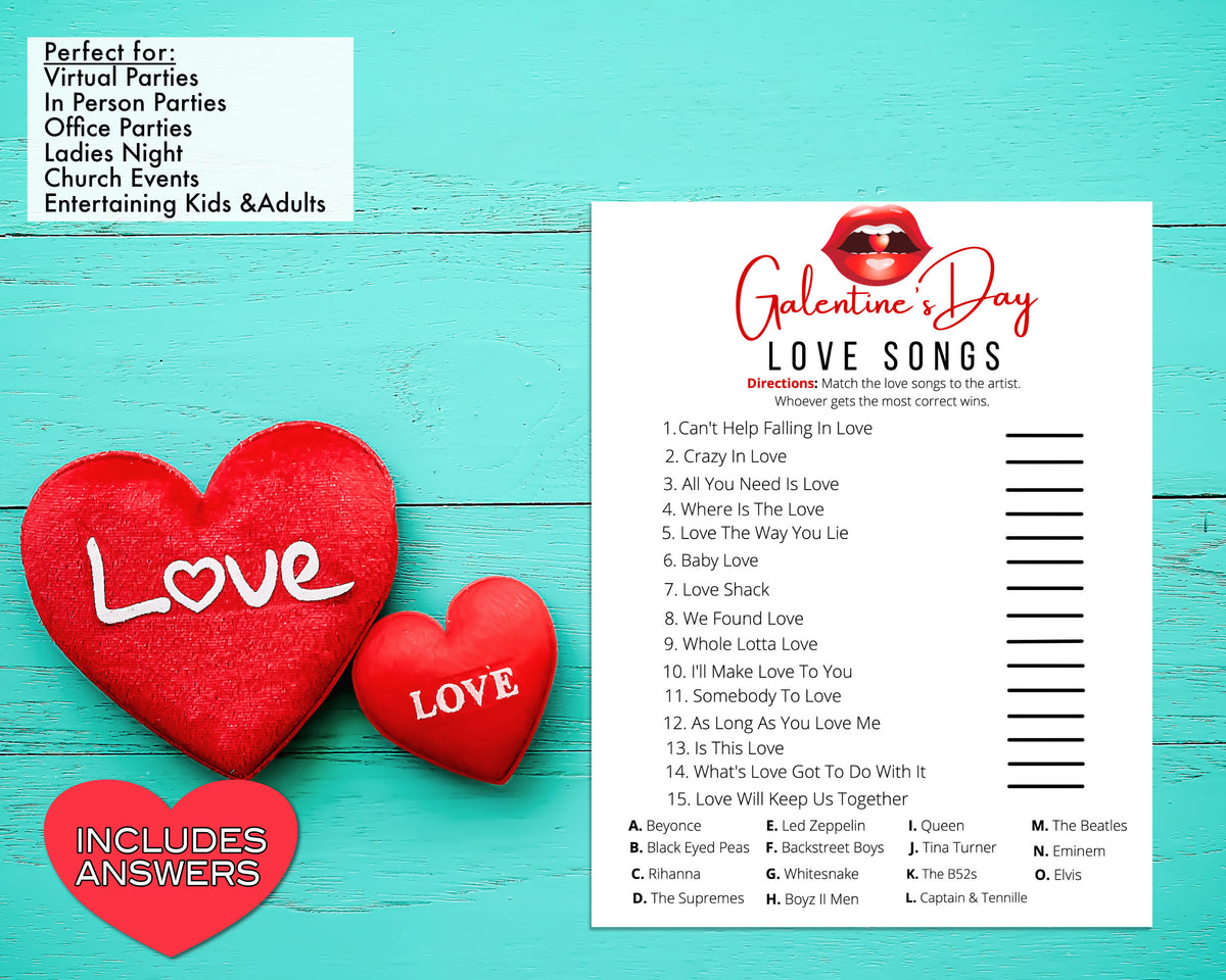 Galentines Day Love Songs Game -Fun Party Game - Ladies Night Out - Gi –  Enjoymyprintables