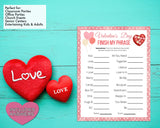 Valentines Finish My Phrase Word Game -Classroom Office Valentines Day Party Game For Kids & Adults - Printable Or Virtual Instant Download
