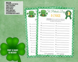 A-Z Word Race St Patricks Day Game, Saint Pattys Party Game, Printable Virtual Family Activity For Kids & Adults, St Paddys Office Classroom