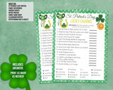 Printable St Patricks Day Lucky Charm Game, Irish Quiz, St Paddys Office Classroom Activity, Kids & Adults Saint Pattys Party Match Game