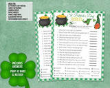 St Patricks Day Riddles Printable Game, St Paddys Office Classroom Activity, Irish Quiz, Kids & Adults Saint Pattys Party Match Trivia Game