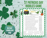 St Patricks Day Riddles Printable Game, St Paddys Office Classroom Activity, Irish Quiz, Kids & Adults Saint Pattys Party Match Trivia Game